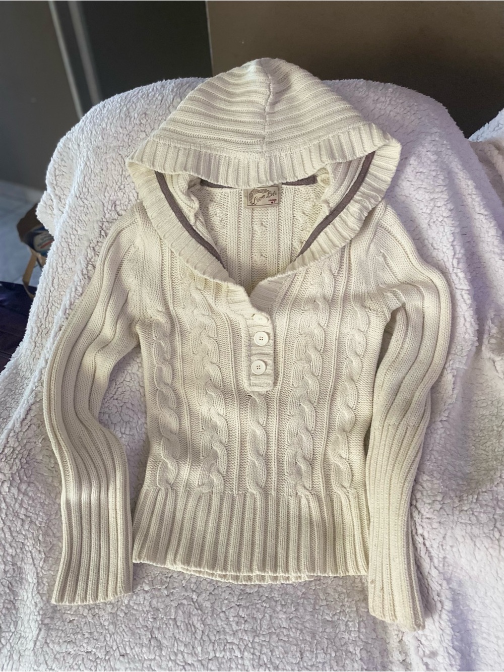 Cable Knit Hooded Sweater - Cream